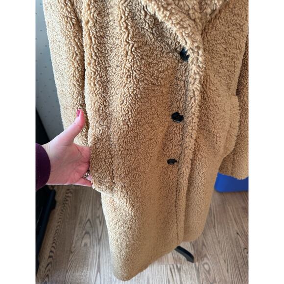 LOFT Faux Sherpa Teddy Camel Long Coat Size Medium - Picture 4 of 10